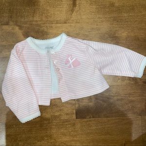 Little Me crop sweater pink stripes with bunny 3m